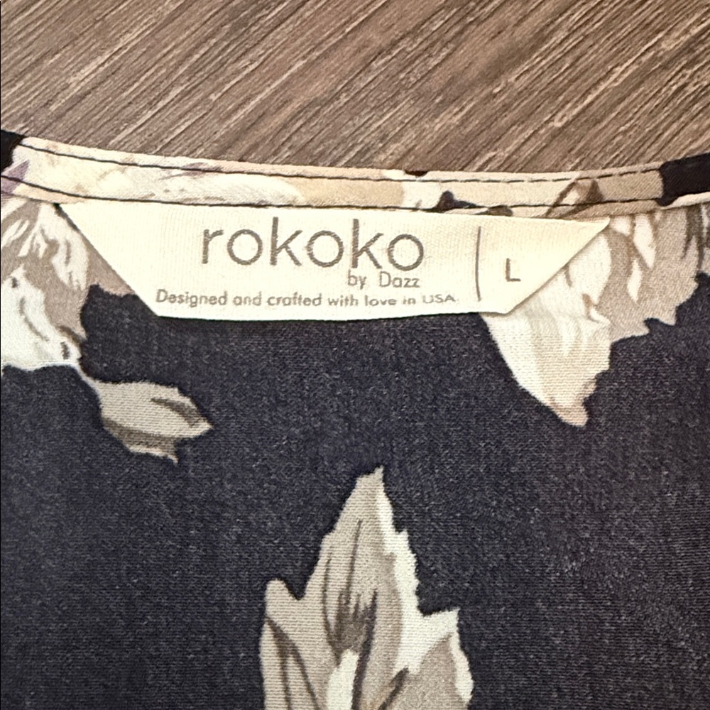 Rokoko by Dazz Floral Black and Cream Wrap Longsleeve Dress - Picture 5 of 6